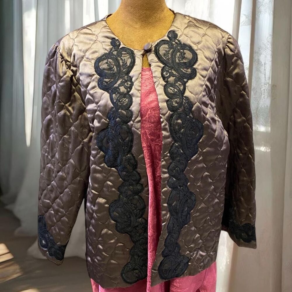 Vintage Coquette Romantic Quilted Silky Lace Saks Fifth Avenue Feminine Jacket
